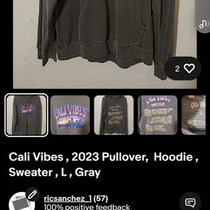 Cali Vibes Gray Pullover Hoodie Sweater L